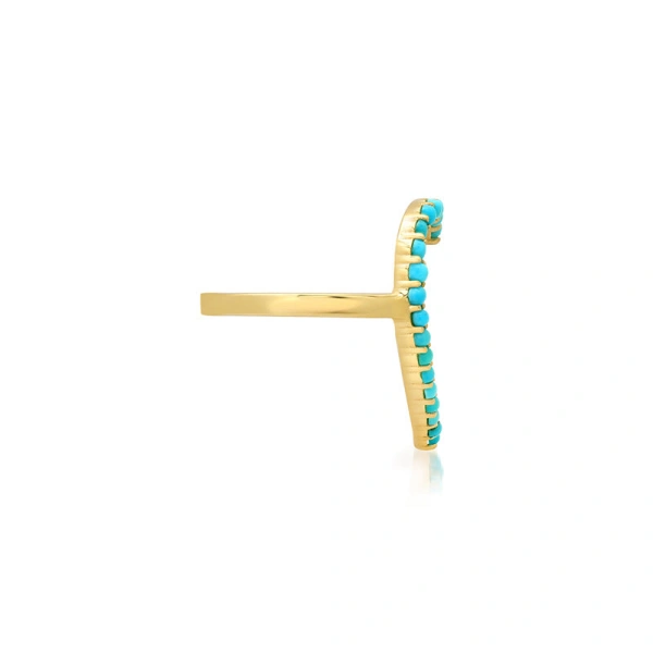 Jennifer Meyer Turquoise Luxe Open Heart Ring in 18K Yellow Gold | Fine Rings | Coveti