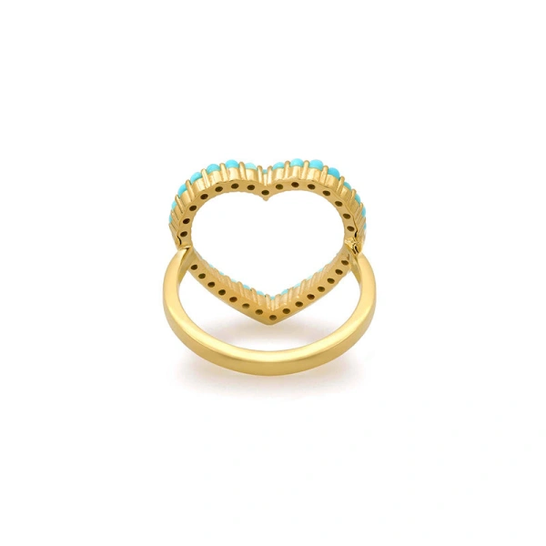 Jennifer Meyer Turquoise Luxe Open Heart Ring in 18K Yellow Gold | Fine Rings | Coveti
