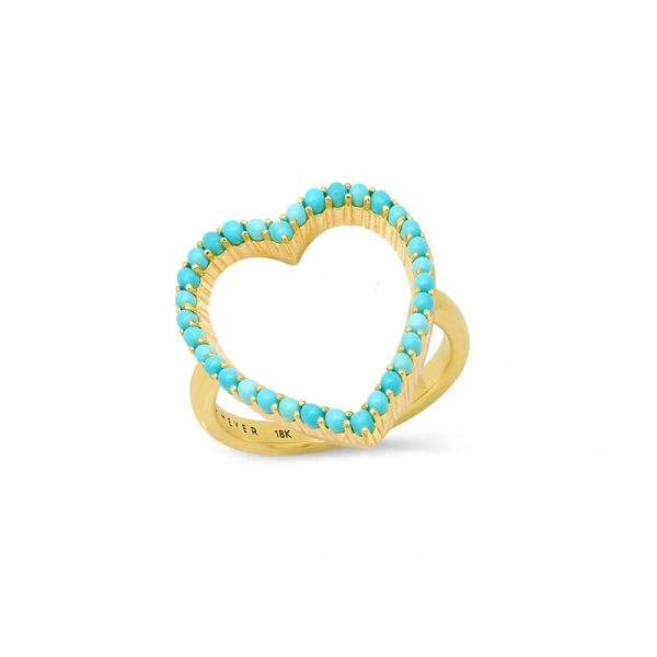 Jennifer Meyer Turquoise Luxe Open Heart Ring in 18K Yellow Gold | Fine Rings | Coveti