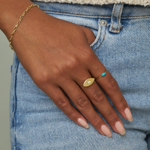 Jennifer Meyer Turquoise Marquise Ring in 18K Yellow Gold | Fine Rings | Coveti