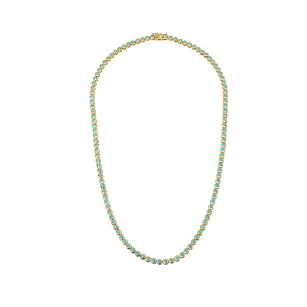 Jennifer Meyer Turquoise Mini Bezel Tennis Necklace in 18K Yellow Gold | Fine Necklaces | Coveti