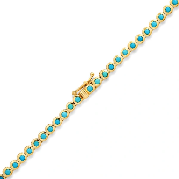 Jennifer Meyer Turquoise Mini Bezel Tennis Necklace in 18K Yellow Gold | Fine Necklaces | Coveti