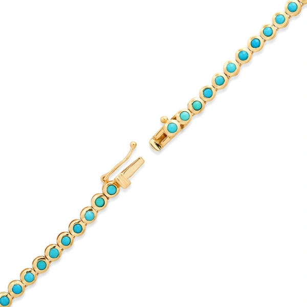 Jennifer Meyer Turquoise Mini Bezel Tennis Necklace in 18K Yellow Gold | Fine Necklaces | Coveti