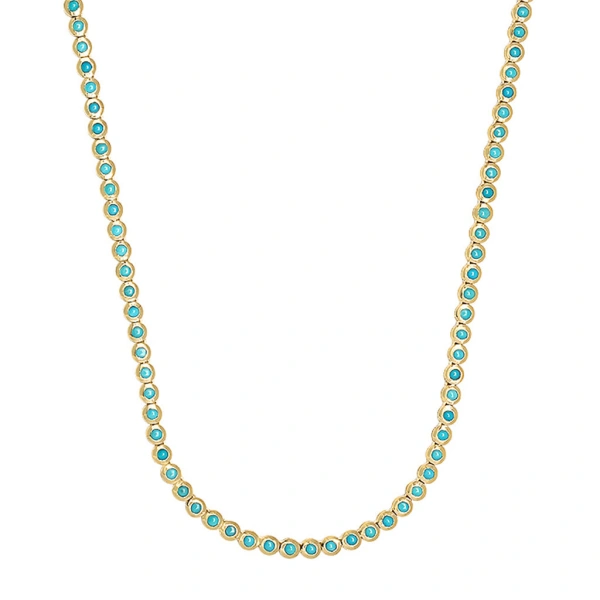 Jennifer Meyer Turquoise Mini Bezel Tennis Necklace in 18K Yellow Gold | Fine Necklaces | Coveti