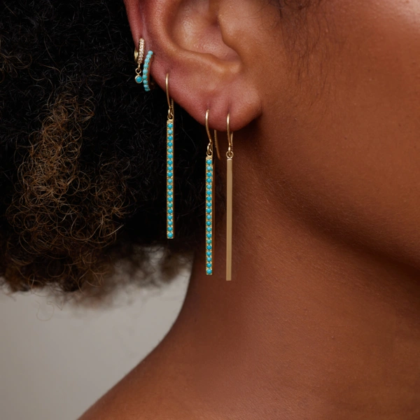 Jennifer Meyer Turquoise Stick Earrings in 18K Yellow Gold | Fine Earrings | Coveti