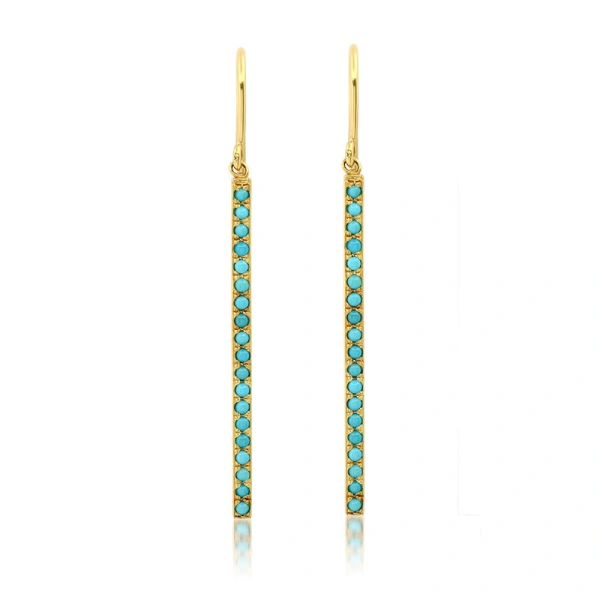 Jennifer Meyer Turquoise Stick Earrings in 18K Yellow Gold | Fine Earrings | Coveti