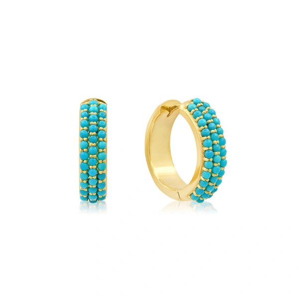 Jennifer Meyer Turquoise Wide Huggies in 18K Yellow Gold | Fine Earrings | Coveti