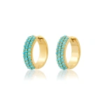 Jennifer Meyer Turquoise Wide Huggies in 18K Yellow Gold | Fine Earrings | Coveti