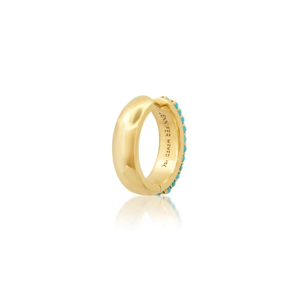 Jennifer Meyer Turquoise Wide Huggies in 18K Yellow Gold | Fine Earrings | Coveti