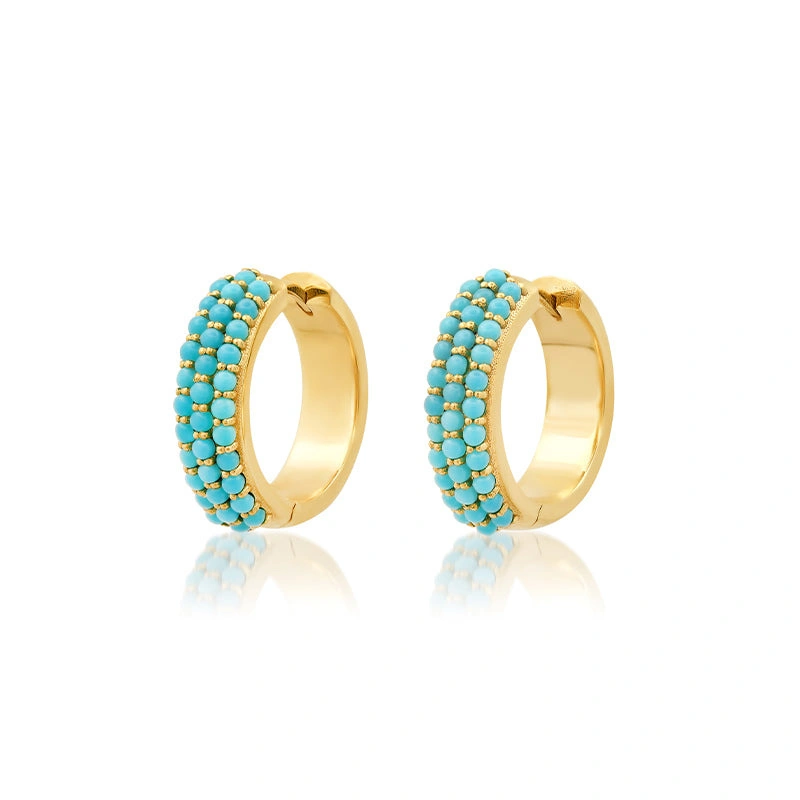 Jennifer Meyer Turquoise Wide Huggies in 18K Yellow Gold Jennifer Meyer Turquoise Wide Huggies in 18K Yellow Gold | Fine Earrings | Coveti