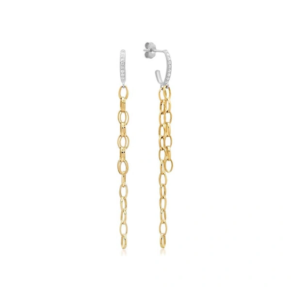 Jennifer Meyer Two Tone Diamond Edith Studs with Small Edith Link Fringe in 18K White Gold | Fine Earrings | Coveti