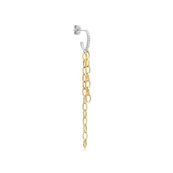 Jennifer Meyer Two Tone Diamond Edith Studs with Small Edith Link Fringe in 18K White Gold | Fine Earrings | Coveti