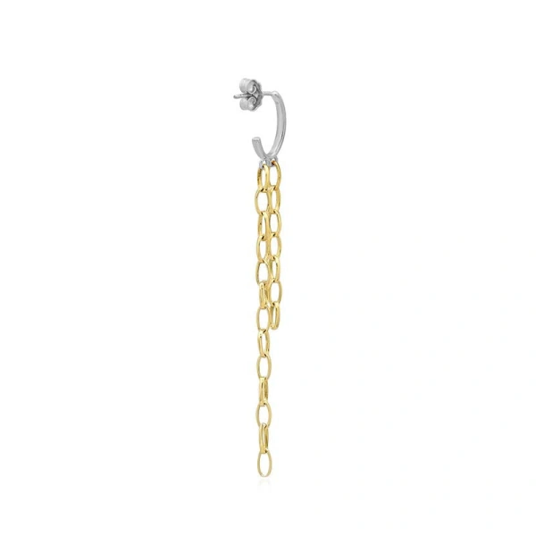 Jennifer Meyer Two Tone Diamond Edith Studs with Small Edith Link Fringe in 18K White Gold | Fine Earrings | Coveti