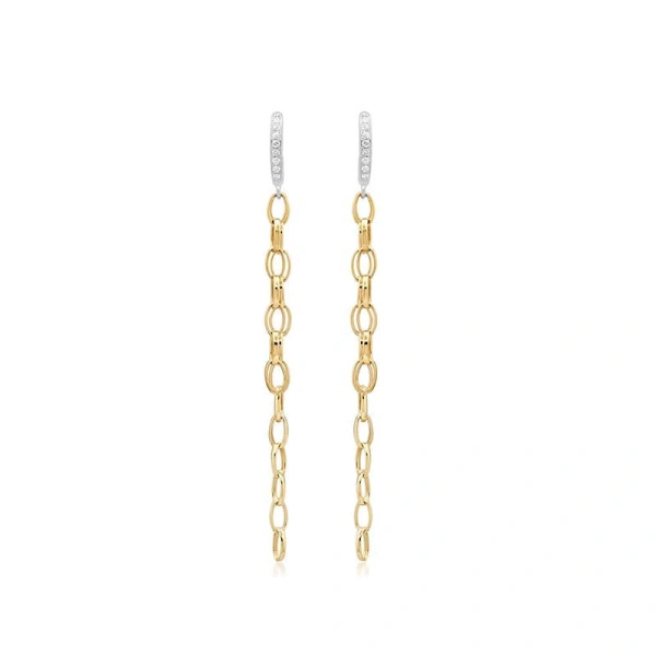 Jennifer Meyer Two Tone Diamond Edith Studs with Small Edith Link Fringe in 18K White Gold | Fine Earrings | Coveti