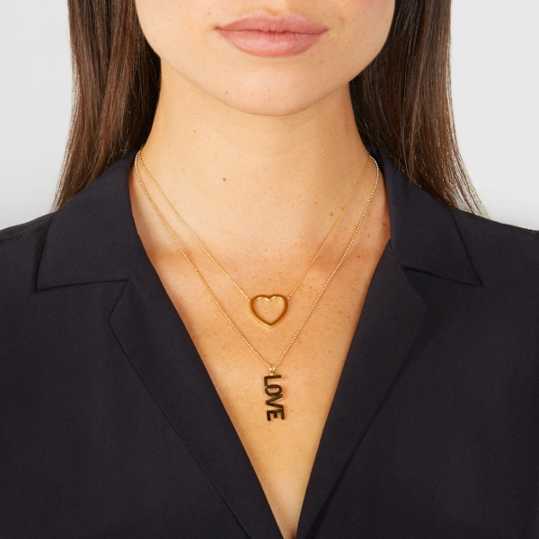 Jennifer Meyer Uppercase Love Pendant Necklace in 18K Yellow Gold | Fine Necklaces | Coveti