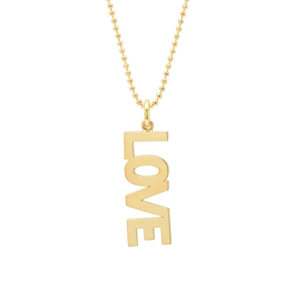 Jennifer Meyer Uppercase Love Pendant Necklace in 18K Yellow Gold | Fine Necklaces | Coveti