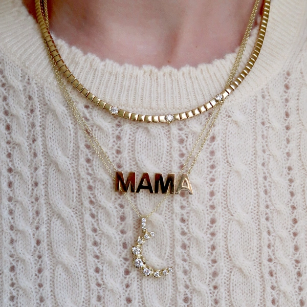 Jennifer Meyer Uppercase Mama Necklace in 18K Yellow Gold | Fine Necklaces | Coveti