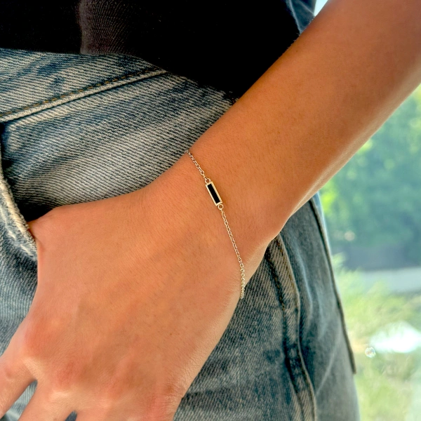 Jennifer Meyer White Gold Onyx Inlay Bar Bracelet in 18K White Gold | Fine Bracelets | Coveti