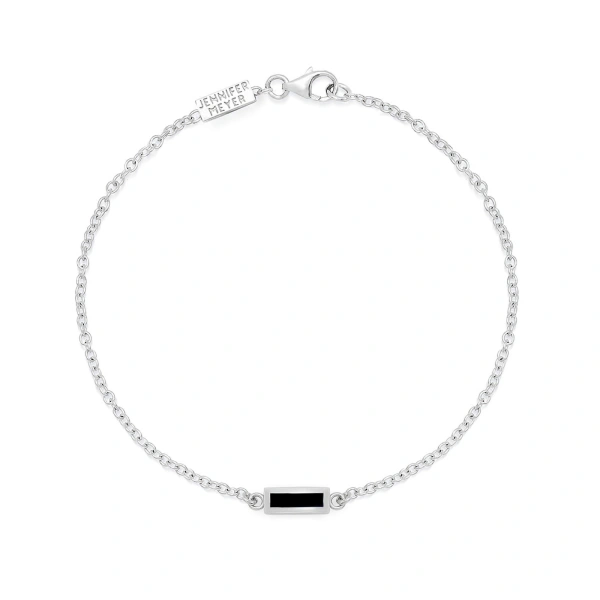 Jennifer Meyer White Gold Onyx Inlay Bar Bracelet in 18K White Gold | Fine Bracelets | Coveti