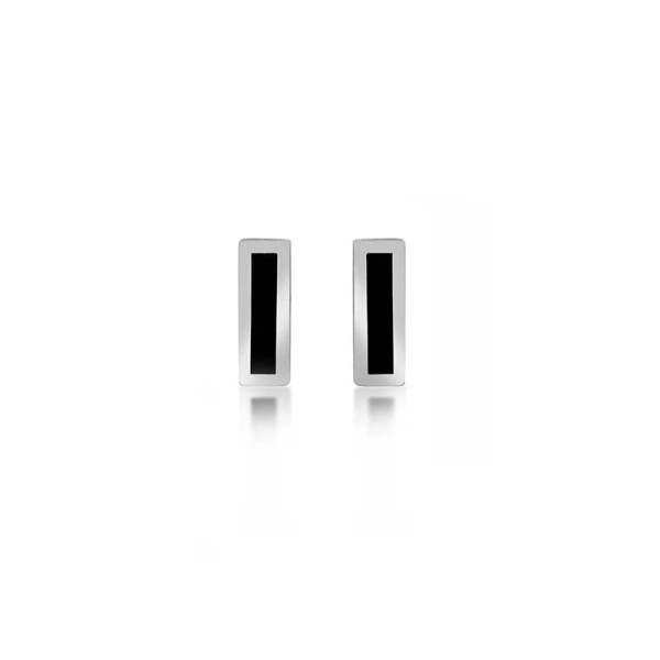 White Gold Onyx Inlay Bar Studs in 18K White Gold