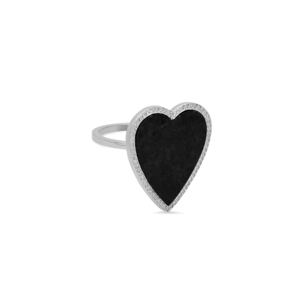 Jennifer Meyer White Gold Onyx Inlay Heart Ring in 18K White Gold | Fine Rings | Coveti