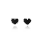 Jennifer Meyer White Gold Onyx Inlay Heart Studs in 18K White Gold | Fine Earrings | Coveti