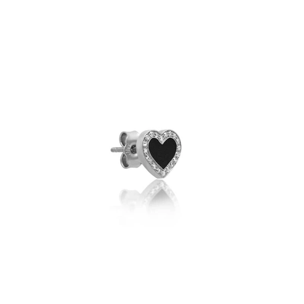 Jennifer Meyer White Gold Onyx Inlay Heart Studs with Diamonds in 18K White Gold | Fine Earrings | Coveti