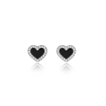 Jennifer Meyer White Gold Onyx Inlay Heart Studs with Diamonds in 18K White Gold | Fine Earrings | Coveti