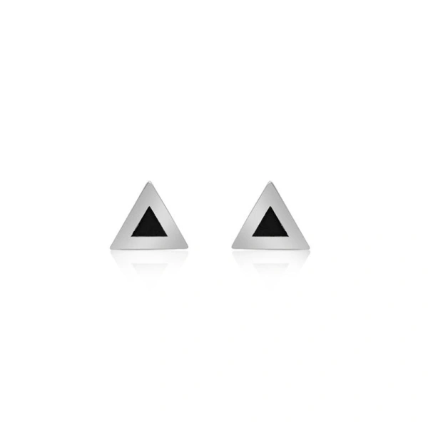 Jennifer Meyer White Gold Onyx Inlay Triangle Studs in 18K White Gold | Fine Earrings | Coveti