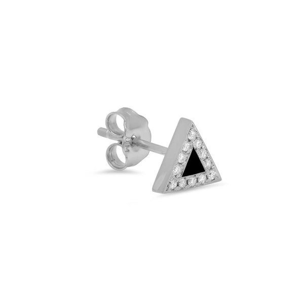Jennifer Meyer White Gold Onyx Inlay Triangle Studs with Diamonds in 18K White Gold | Fine Earrings | Coveti