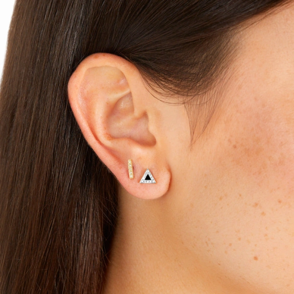 Jennifer Meyer White Gold Onyx Inlay Triangle Studs with Diamonds in 18K White Gold | Fine Earrings | Coveti