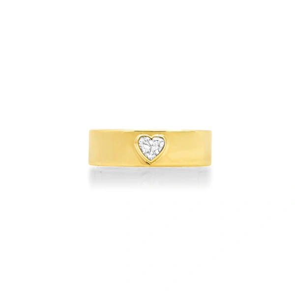 Jennifer Meyer Wide Ellen Band with Heart Cut Diamond Accent in 18K Yellow Gold | Fine Rings | Coveti