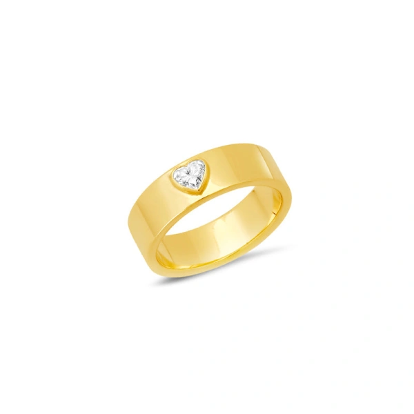 Jennifer Meyer Wide Ellen Band with Heart Cut Diamond Accent in 18K Yellow Gold | Fine Rings | Coveti