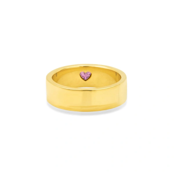 Jennifer Meyer Wide Ellen Band with Heart Cut Pink Sapphire Accent in 18K Yellow Gold | Fine Rings | Coveti