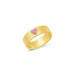 Jennifer Meyer Wide Ellen Band with Heart Cut Pink Sapphire Accent in 18K Yellow Gold | Fine Rings | Coveti