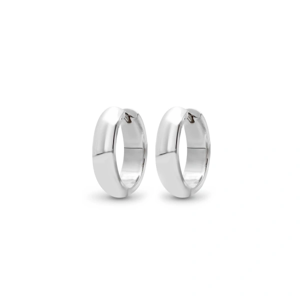 Jennifer Meyer Wide Huggies in 18K White Gold | Fine Earrings | Coveti