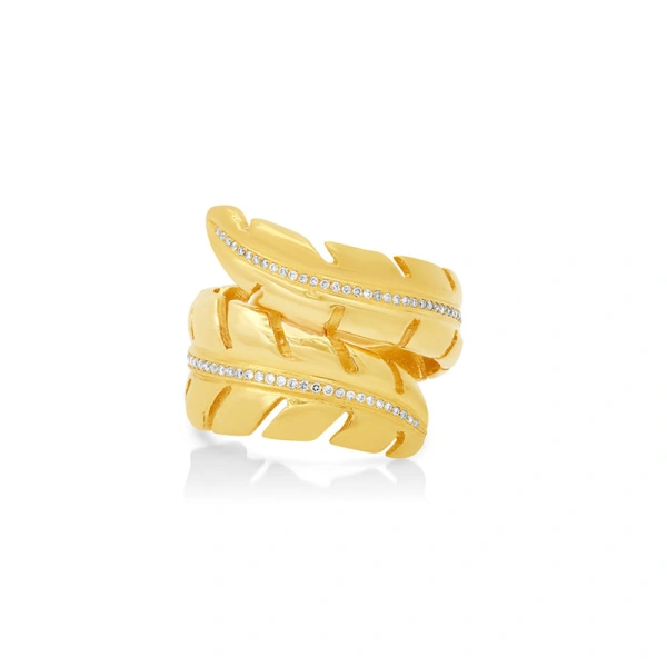 Jennifer Meyer Wrap Leaf Ring with Diamonds Size 6 in 18K Yellow Gold | Fine Rings | Coveti