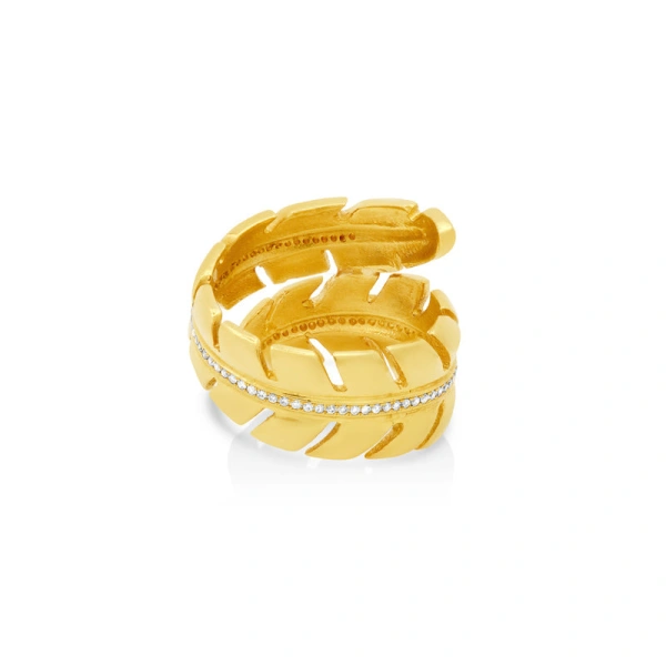 Jennifer Meyer Wrap Leaf Ring with Diamonds in 18K Yellow Gold | Fine Rings | Coveti