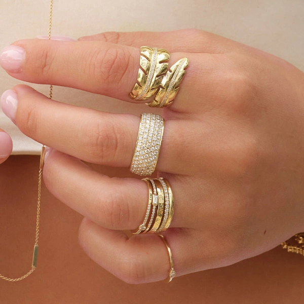 Jennifer Meyer Wrap Leaf Ring with Diamonds in 18K Yellow Gold | Fine Rings | Coveti