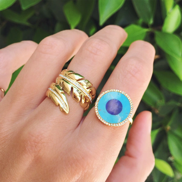 Jennifer Meyer Wrap Leaf Ring with Diamonds in 18K Yellow Gold | Fine Rings | Coveti