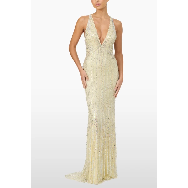 Jenny Packham Atlas Dress in Parchment | Evening Gowns | Coveti