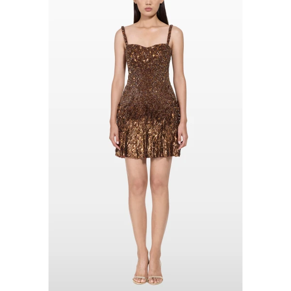 Jenny Packham Nima Short Dress in Bronze | Mini Dresses | Coveti