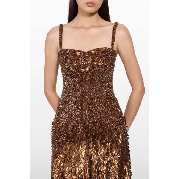 Jenny Packham Nima Short Dress in Bronze | Mini Dresses | Coveti