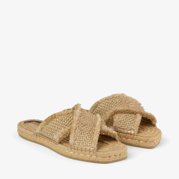 Gold and Dark Cappuccino Jimmy Choo Aciel Sandal Flat, view 2 | Sandals