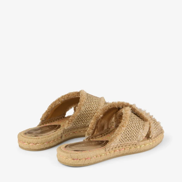Gold and Dark Cappuccino Jimmy Choo Aciel Sandal Flat, view 4 | Sandals