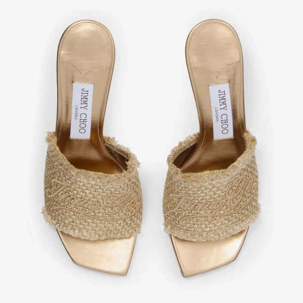 Gold and Dark Cappuccino Jimmy Choo Alexia 70 Sandals, view 3 | Sandals