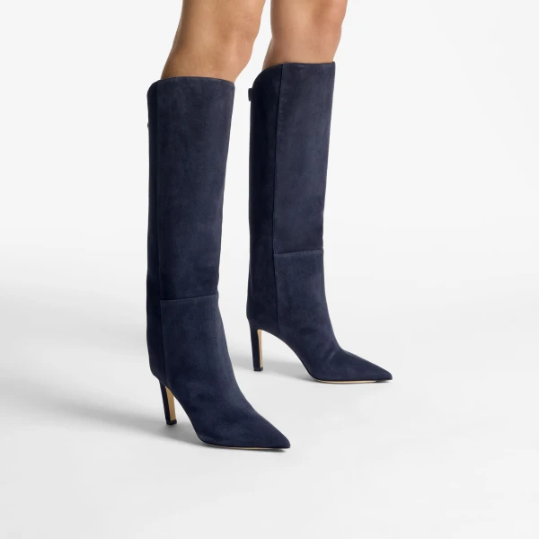 Navy Jimmy Choo Alizze Knee Boot 85, view 2 | Boots