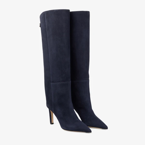 Navy Jimmy Choo Alizze Knee Boot 85, view 3 | Boots