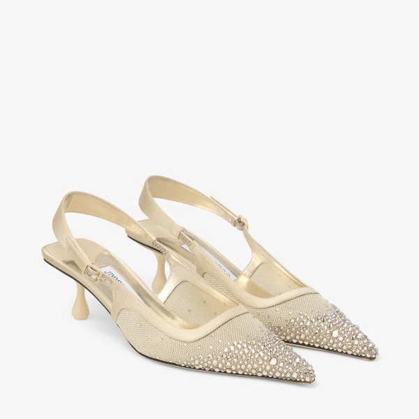 Light Soft Gold and Crystal Honey Jimmy Choo Amel 50 Pumps, view 3 | Heels
