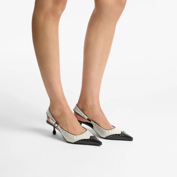Black and Ecru Jimmy Choo Amel 50 Slingbacks, view 2 | Heels